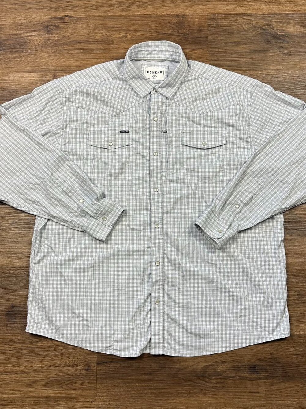Poncho Shirt Mens XXL Gray Pearl Snap Western Outdoors Vented Regular Fit